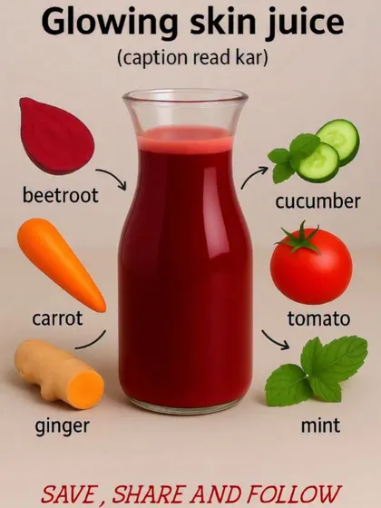 My recipe for a glowing skin juice. Made with beetroot, carrot, cucumber, and other natural ingredients to detox and brighten your skin from within.