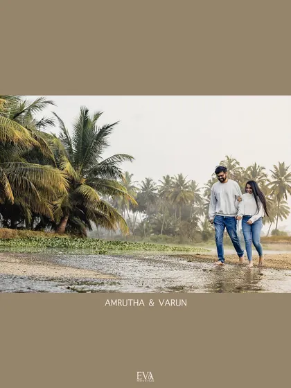 Walking hand-in-hand through a grove of palm trees, this image tells a story of a journey taken together.