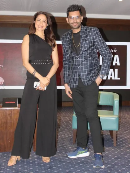 Posing for the camera with Pragya Jaiswal. It's always a pleasure to share the stage with such talented individuals.