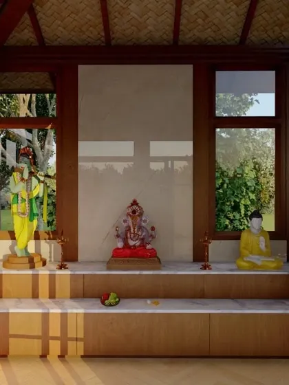 The visionary digital rendering that brought our sacred temple space to life. This image shows the initial 3D concept that guided the final construction.