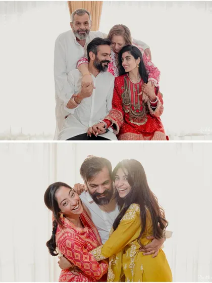 A collage of happy family moments during the homecoming, filled with hugs and laughter, showing the joy of two families becoming one.