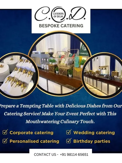 A summary of our diverse catering services. This collage shows our premium cutlery, a Starbucks coffee bar, and a main course buffet, highlighting our suitability for corporate events, weddings, and personalized parties.