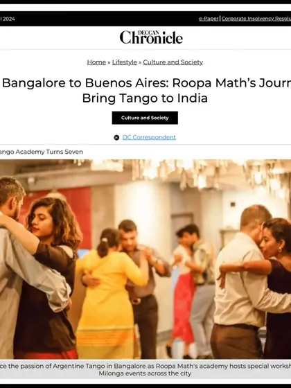 I was honored to be featured in the Deccan Chronicle, sharing my journey of bringing Argentine Tango to India. This article highlights the special workshops and Milonga events we host to grow our vibrant dance community in Bangalore.