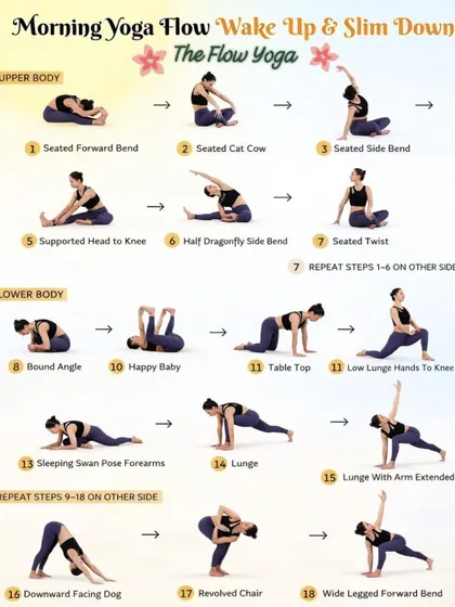 This morning yoga flow is divided into upper body and lower body sections, providing a balanced practice to wake up and slim down.