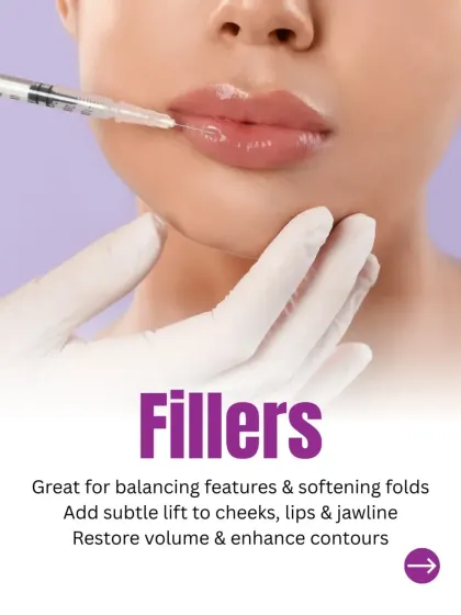 Dermal fillers are a powerful tool for non-surgical facial enhancement. I use them to restore lost volume, soften facial folds, and add subtle lift to areas like the cheeks, lips, and jawline, helping you achieve a refreshed look without surgery.