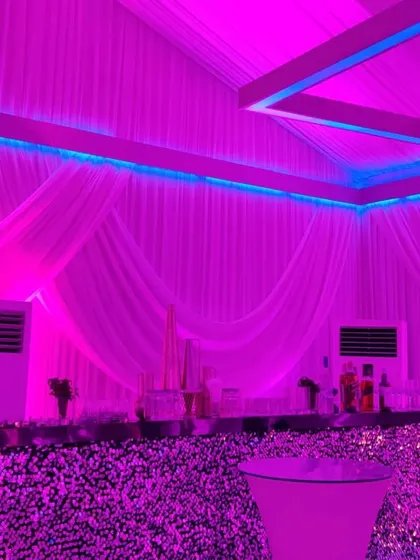 The ambiance of the VIP lounge we catered for at the Zee Cine Awards. The setup, with its sequined bar front and soft lighting, was designed to be a luxurious retreat for the stars.