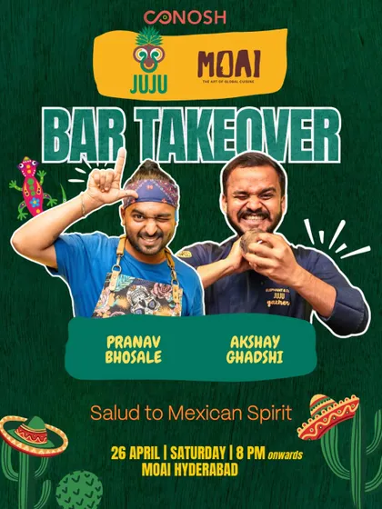 The Mexican fiesta continues in Hyderabad. This poster details the JUJU Pune bar takeover at Moai Kitchen, showcasing my initiative to bring unique bar concepts from one Indian city to another.