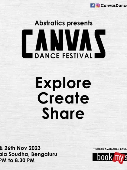 The official poster for the Canvas Dance Festival 2023, held at KH Kala Soudha. This event provides a stage for both contemporary and classical dancers to present their work.