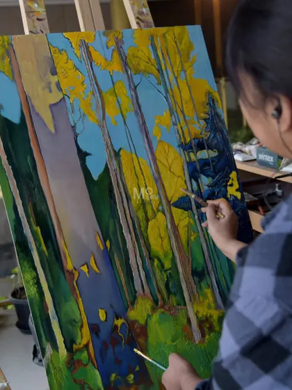 Art is more than decoration; it is an emotion that transforms a house into a home. Here, one of our artists is at work, bringing a canvas to life with vibrant colors. We believe every painting has the power to elevate your interiors.