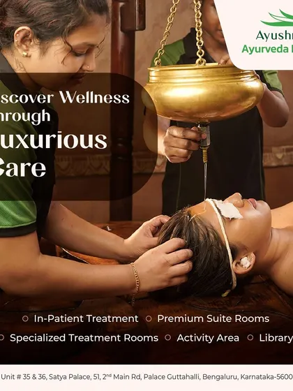 This is the essence of Shirodhara, one of our most profound therapies for mental peace. A continuous stream of warm, herbal oil flows over the forehead, calming the nervous system, relieving stress, and promoting deep, restful sleep. At our Guttahalli hospital, we provide this and other specialized treatments in a luxurious and serene setting.