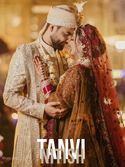 A romantic, classic portrait of the couple on their wedding day.