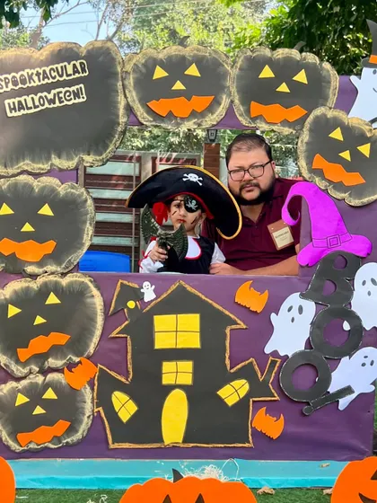 A little pirate and his dad are all set for some Halloween fun. Our workshops encourage imaginative costumes and interactive play.