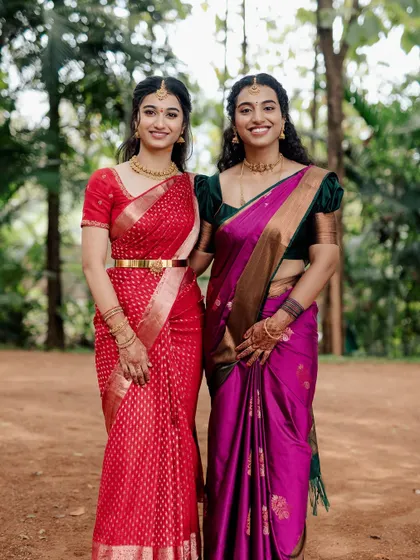 I had the pleasure of doing the makeup for both the bride, Shreeja, and her sister. I coordinate the looks to be harmonious yet unique.