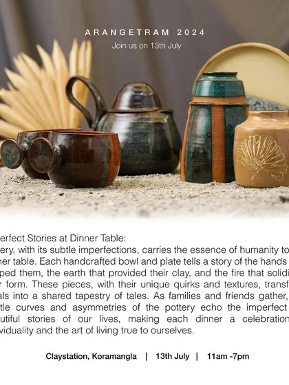 Radhika's collection, "Imperfect Stories at Dinner Table," brings the essence of humanity to functional ware. Each handcrafted bowl and plate tells a story of the hands that shaped them, celebrating the beautiful imperfections that make pottery and life unique.