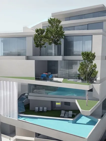 Another view of the sectional model for option 3, an ongoing project on a 75' x 60' plot.