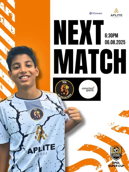 Next match announcement for the U13 DPDL Super Cup clash against Conscient Sports.