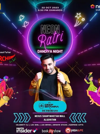 The official poster for Neon Ratri, a Dandiya Night at Nexus Shantiniketan Mall.
