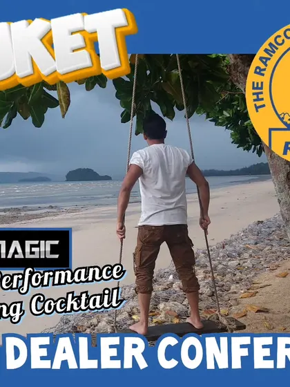 A promotional graphic for my two-day dealer conference performance for Ramco Cements in Phuket, highlighting my diverse offerings from stage shows to roaming cocktail magic.
