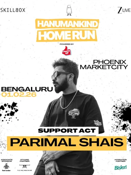 Highlighting Parimal Shais as a key support act for Hanumankind's Bengaluru concert.