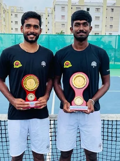 Our player Ishaque Eqbal celebrating his singles title win at the 1 Lakh AITA Men's Tournament in Chandigarh. This victory is a result of his dedication and our academy's focused training approach.