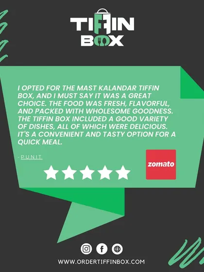 Punit found our Mast Kalandar Tiffin Box to be a great choice for a quick, fresh, and flavorful meal. Thank you for the wonderful Zomato review!