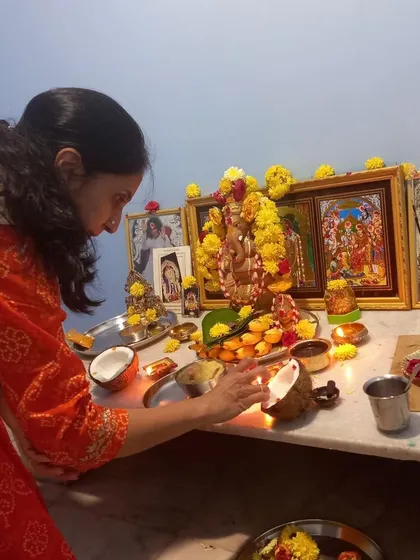 A home altar set up for Ganesh Chaturthi. I encourage families to share their own traditions, strengthening the home-school connection.