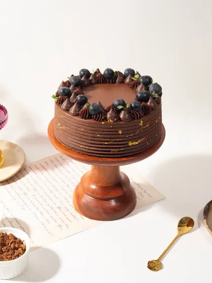A wider shot of the Chocolate and Berry Cake, perfect for any special occasion from birthdays to anniversaries.