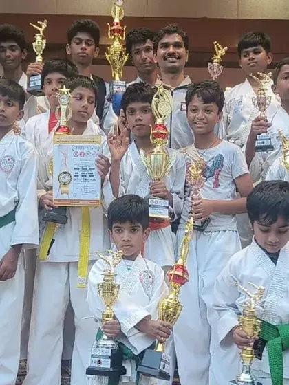 A proud moment with the winning team at the 10th Open National Karate Championship 2024. Our school brought home 10 first prizes, 3 second prizes, and 8 third prizes.