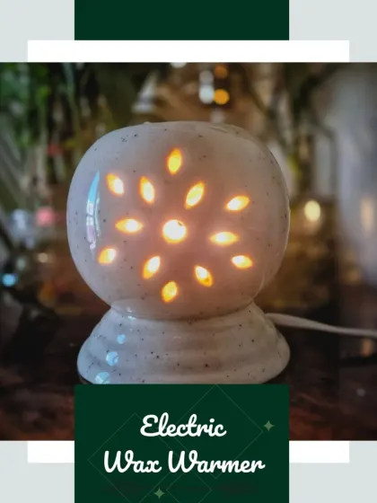 This graphic highlights the Electric Wax Warmer, an elegant and efficient way to enjoy powerful fragrance diffusion throughout your home.