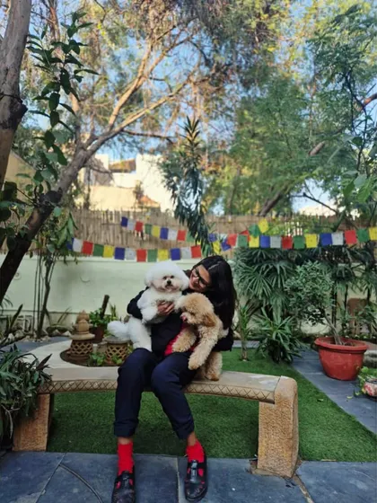 Cuddles with our beautifully groomed clients, Archie and Columbus. Building a trusting and loving bond with the pets we care for is at the heart of what we do.