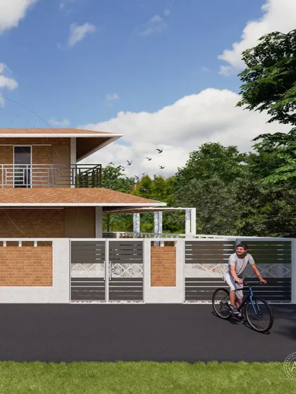 This project proposal embraces the timeless allure of traditional housing materials. The combination of brick walls, a sloping roof, and a modern gate design creates a balanced and inviting street presence.