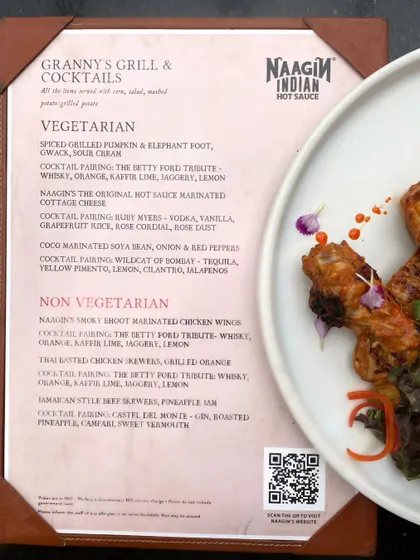 I love a good collaboration. Here's my special 'Granny's Grill & Cocktails' menu, created with Naagin Hot Sauce for that extra kick.