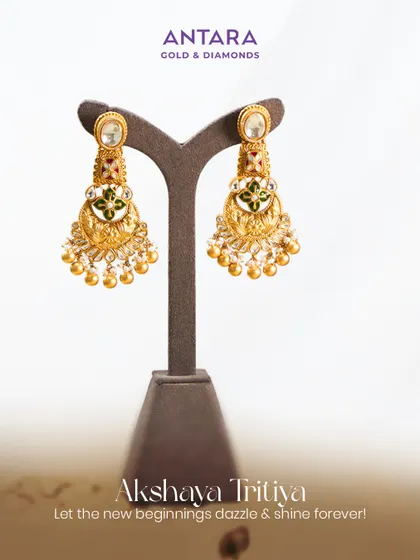 A blessing adorned, a promise preserved. Let every beginning sparkle this Akshaya Tritiya with these traditional gold and kundan earrings.