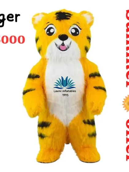 This vibrant Tiger mascot costume is always in high demand for events and brand promotions. Like all our fur costumes, it is manufactured in our own factory and is available in ready stock for immediate dispatch anywhere in India.