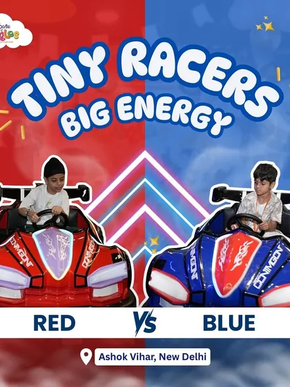 Tiny racers, big energy! It's Red vs. Blue in this friendly bumper car showdown. Which team are you on? Get ready for some high-energy fun and friendly competition.