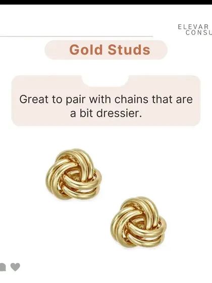 Simple gold studs are great for daily wear and pair beautifully with dressier chains or necklaces without looking overdone.