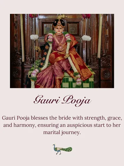 An explanation of the 'Gauri Pooja', a pre-wedding ritual for the bride. Our planning process is deeply rooted in understanding and honoring these significant cultural traditions.
