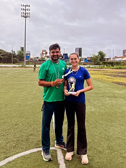 This is the result of discipline and hard work. A proud moment with my athlete after she won the gold medal in both the 100m and 200m events at the Goa state competition.