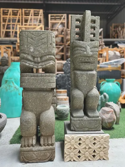For those who love a bold statement, we offer unique pieces like these Tiki statues. Hand-carved from greenstone, their strong lines and traditional motifs bring a powerful, eclectic energy to any space.