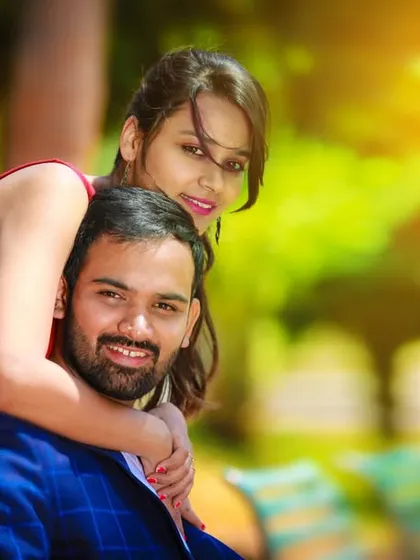 A personalized pre-wedding portrait with the couple's names elegantly watermarked, perfect for sharing.