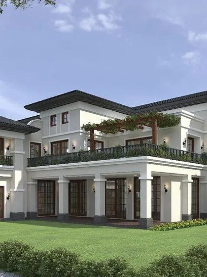 A duplicate 3D render of an upcoming classical villa in Bangalore.