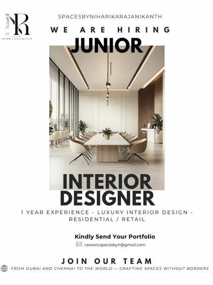 Spaces by Niharika Rajanikanth in Chennai is hiring a Junior Interior Designer.
