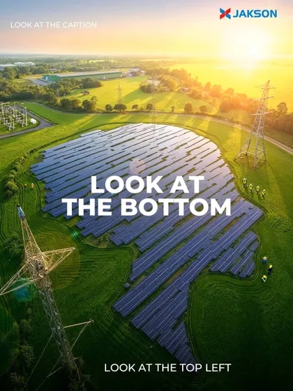 A creative social media post designed to drive engagement. The image, featuring a solar farm in the shape of India, prompts users to interact with the post, reflecting our modern and playful approach to brand communication.