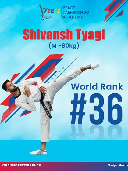 Shivansh Tyagi, World Rank #36, executes a flawless side kick. His strength and precision are an inspiration to our younger athletes.