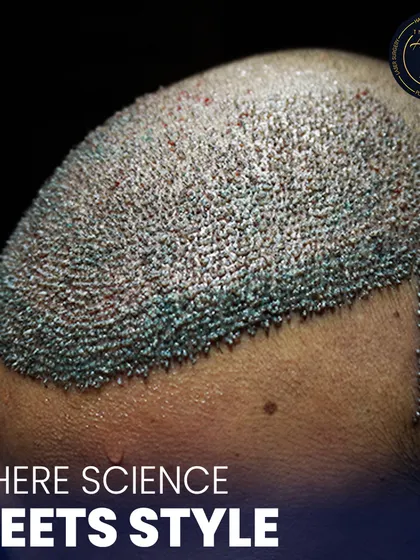 This is where science meets style. A detailed view of newly implanted hair follicles, showcasing the meticulous process of high-density hair restoration.