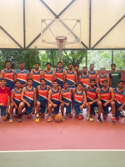 My team, Bharath Sports Union, ready for the State 'A' Division basketball league in 2023. Playing together, we push each other to be better.