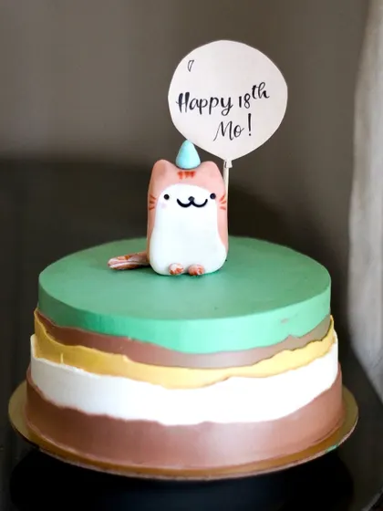A Pusheen cat inspired cake for a sweet client's sister who loves her pet ginger cat. The little fondant cat topper was so fun to make. I love creating cakes with a personal story behind them.