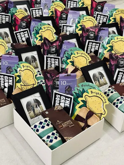 An array of our popular groomsmen hampers, ready for a big wedding celebration. We ensure consistency and quality in every single box.