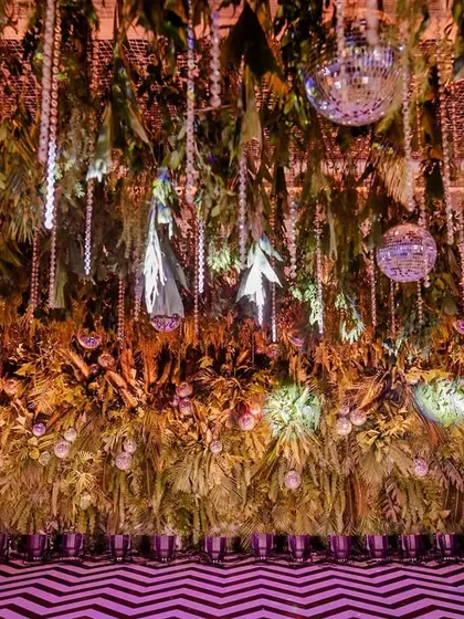 The full view of the jungle disco stage setup before the guests arrive.