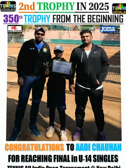 Congratulations to Aadi Chauhan for reaching the final in the U-14 singles All India Open Tournament.
